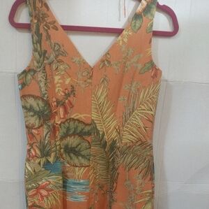 Melon Tropical Patterned Sleeveless 100% Cotton Dress